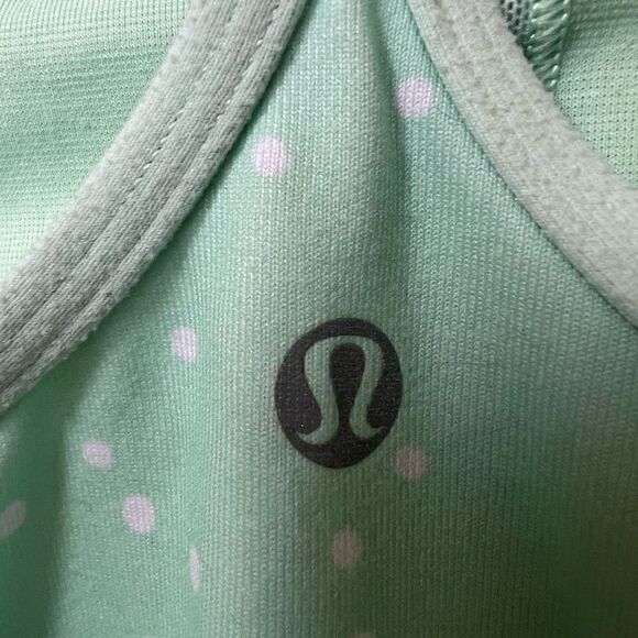 Lululemon Power Y Tank Top w Built in Bra Workout Yoga Mint Green Polkadot 8 - Picture 9 of 12